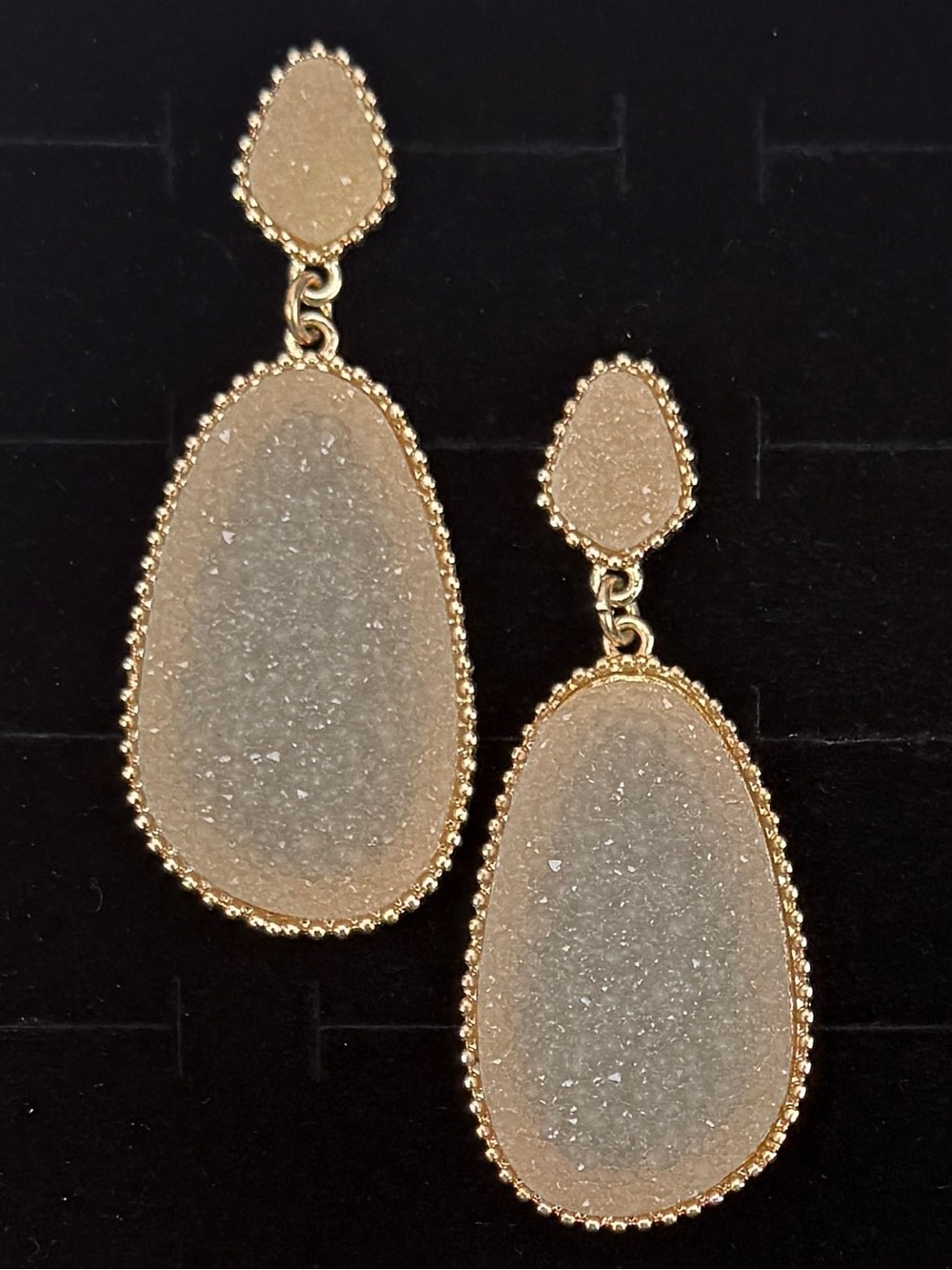 Goldtone and Taupe Druzy Drop Pierced Earrings